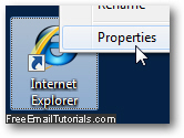 Access the properties of an Internet Explorer shortcut on your Windows desktop