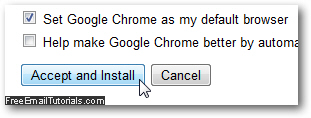 Agree to download terms and optionally make Chrome the default web browser