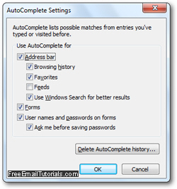 Configure options with the AutoComplete Settings dialog in Internet Explorer