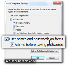 Password login and sign in user name settings in Internet Explorer