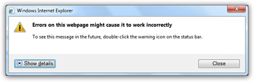 Popup script error notification in Internet Explorer 8