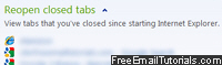 Reopen closed Internet Explorer tabs from the new tab page