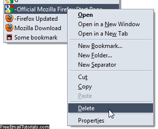 Right-click to delete a bookmark from the Firefox Bookmarks menu