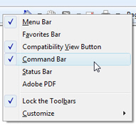 Show the menus and hide Internet Explorer's command bar