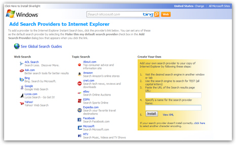 Add search providers in Internet Explorer