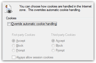 Default cookies settings in Internet Explorer