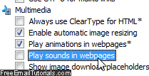 web page sounds settings in Internet Explorer 8
