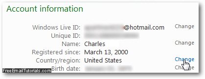Change Windows Live Hotmail country and region for your account