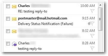 Email messages in Hotmail inbox with conversation threads turned off