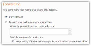 Hotmail email forwarding options