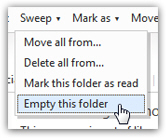 Use the Sweep menu to empty Hotmail folders