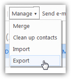 Export contacts menu