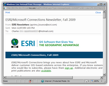 Printer-friendly Hotmail email