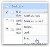 Another way to print emails in Hotmail