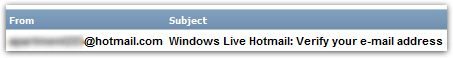 Hotmail-sent verification email to add the account