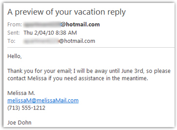Testing the automated vacation reply email
