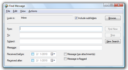 Advanced email search tool in Windows Live Mail