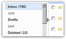 Resize the Hotmail folder pane