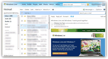 Modern Hotmail.com interface screenshot
