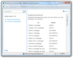 Official list of Hotmail keyboard shortcuts