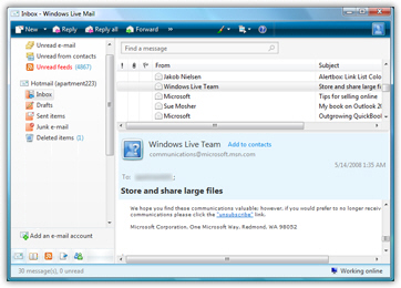 Windows Live Mail interface