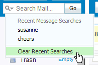 Yahoo Mail email search functionality, and recent message searches